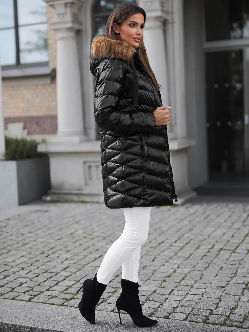 Kurtka zimowa damska z futerkiem czarno-brązowa OZONEE JS/M778/392AZ