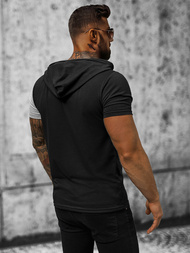 T-Shirt męski z kapturem czarno-szary OZONEE JS/8T981