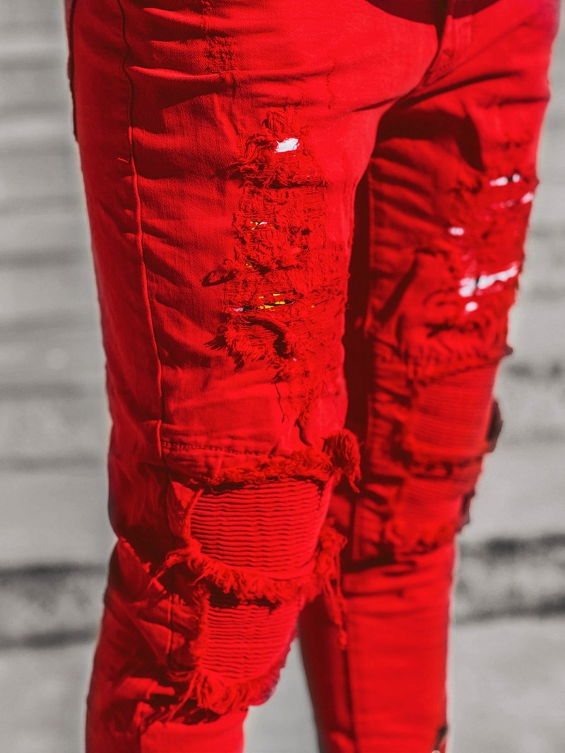 Spodnie męskie jeans czerwone OZONEE T/82015