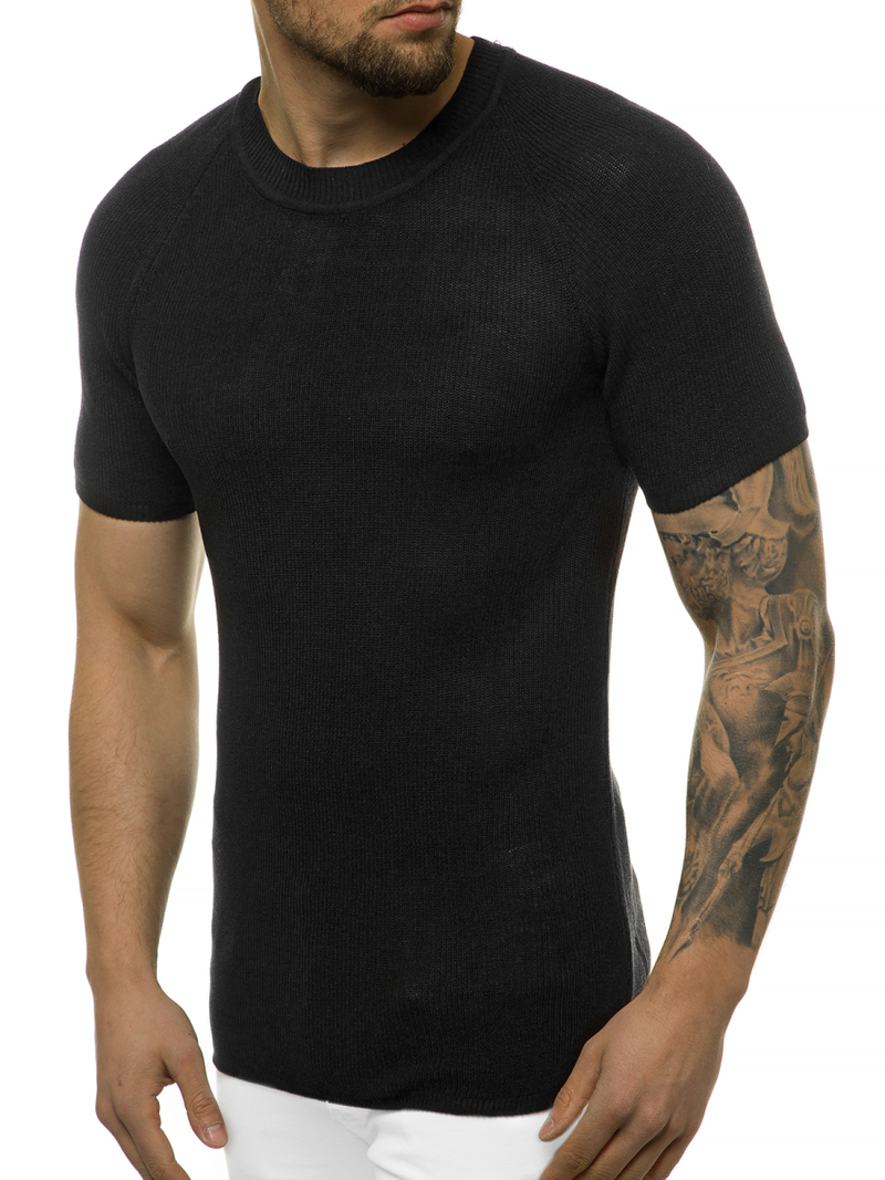 Bluzka męska z dzianiny, krótki rękaw czarna OZONEE L/2474