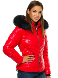 Kurtka zimowa damska z futerkiem czerwona OZONEE JS/M23068/2
