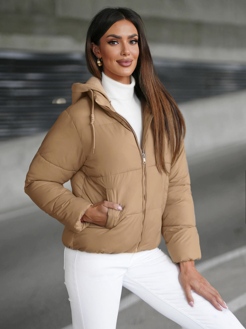 Kurtka zimowa damska pikowana jasno-beżowa OZONEE JS/16M9187/158Z