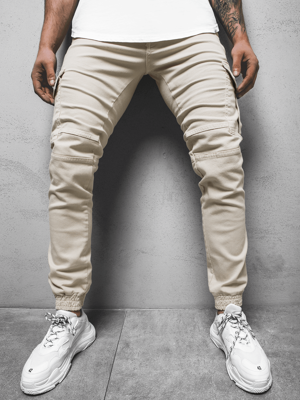 Spodnie męskie chino joggery beżowe OZONEE G/2039