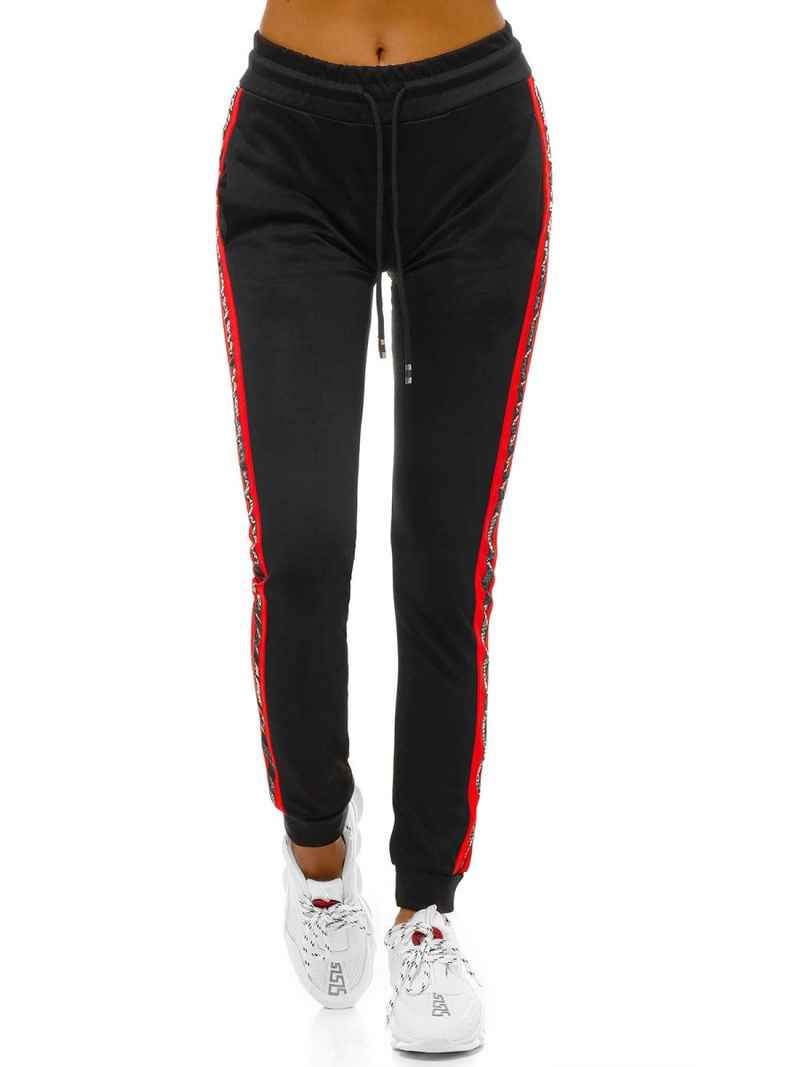 Spodnie dresowe damskie czarno-czerwone OZONEE O/82318