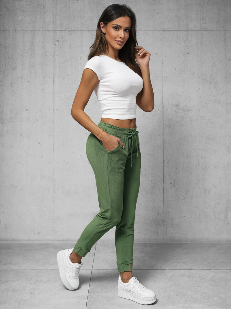 Spodnie dresowe damskie welurowe khaki OZONEE O/CR98107