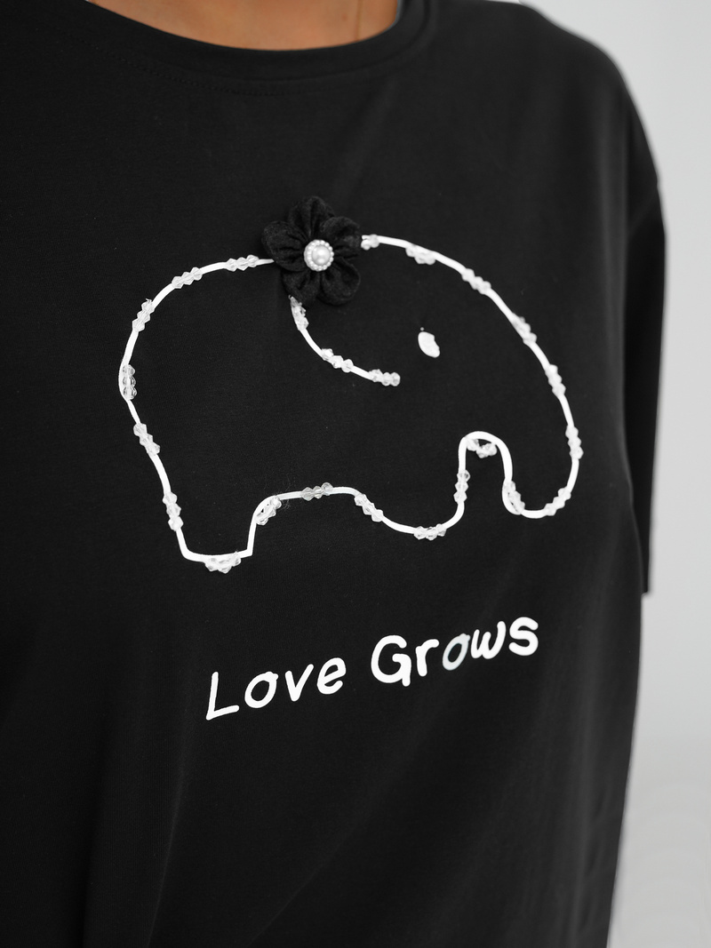 T-shirt damski z nadrukiem czarny OZONEE JS/RJ77247