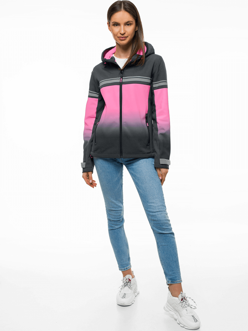 Kurtka softshell damska z kapturem grafitowo-różowa OZONEE JS/KSW6008