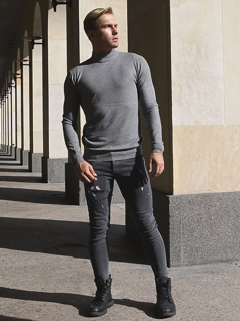 Sweter męski półgolf szary OZONEE TMK/YY05/3