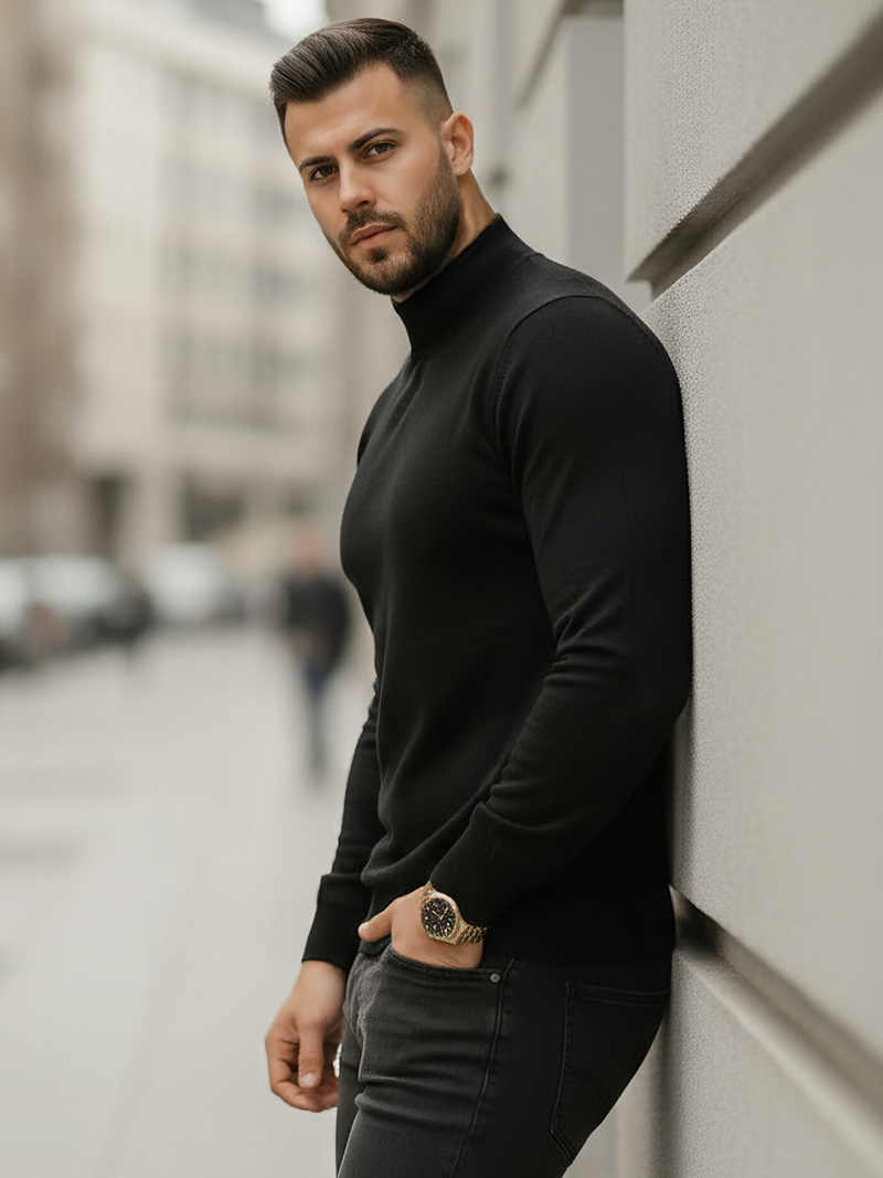 Sweter męski półgolf czarny OZONEE V/V24503