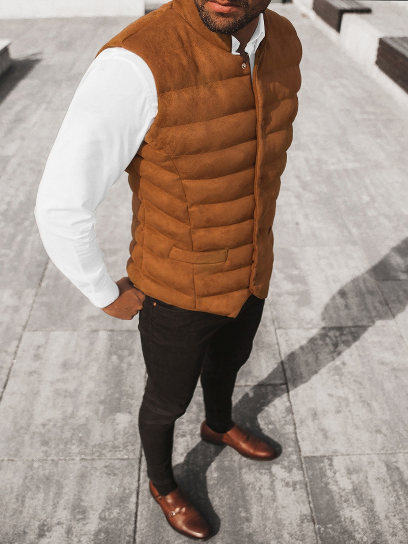 Kamizelka męska pikowana jasno-camelowa OZONEE DE/2094