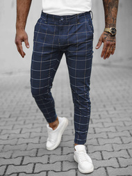 Spodnie męskie chino materiałowe w kratę granatowe OZONEE O/H6003
