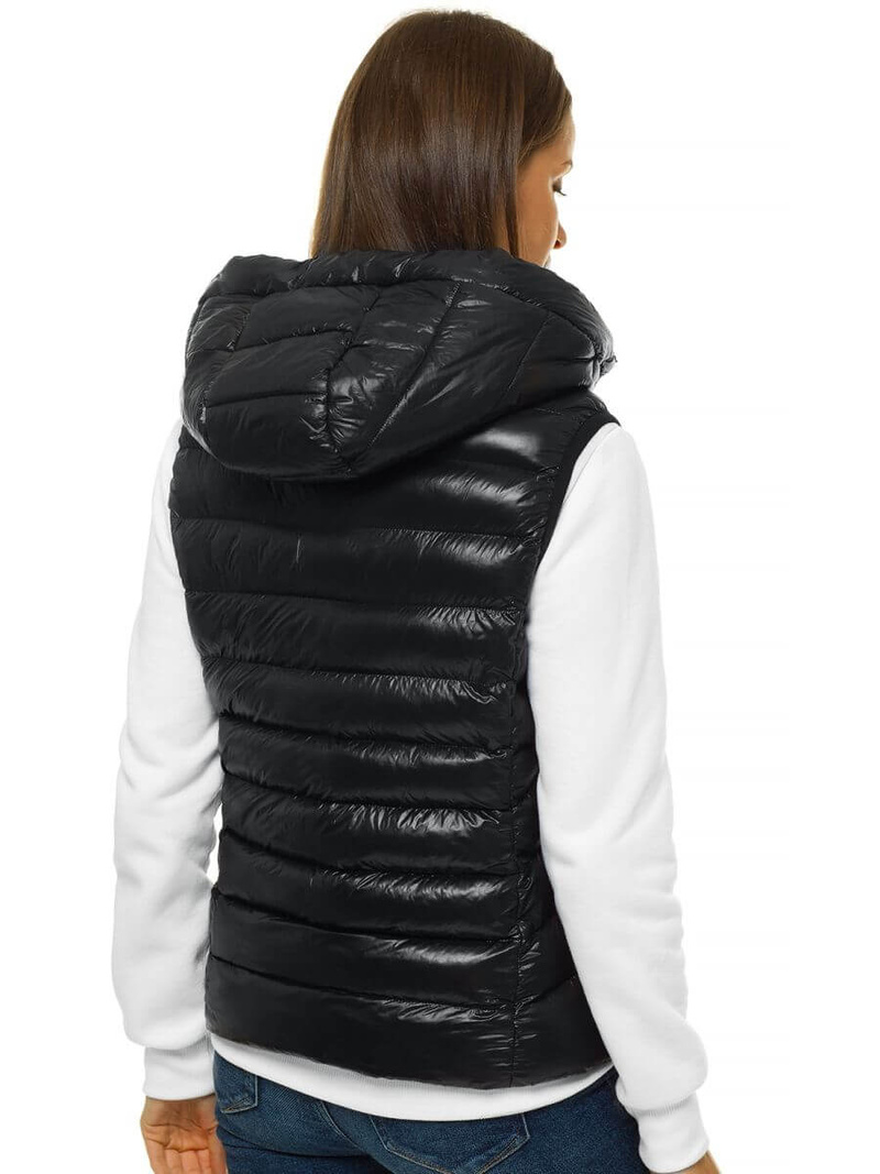 Kamizelka damska pikowana z kapturem czarna OZONEE N/6816/1