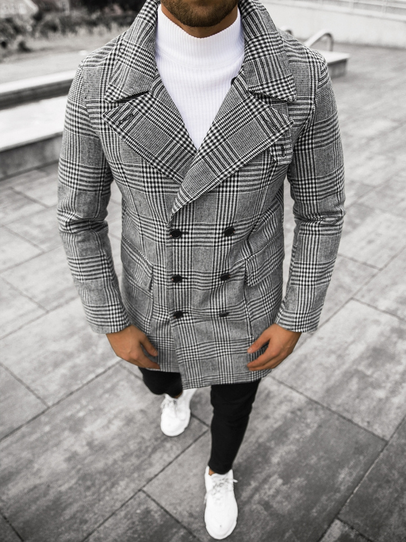 Płaszcz męski w kratę czarno-biały OZONEE JS/JP1192