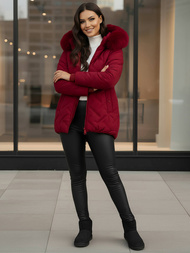 Kurtka zimowa damska z futerkiem bordowa OZONEE JS/16M9296/06Z
