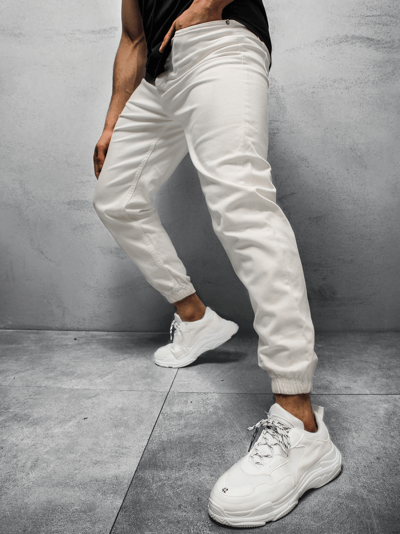 Spodnie męskie jeans jogger białe OZONEE O/4561