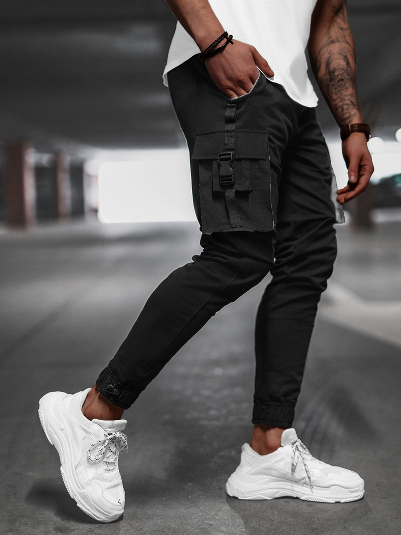 Spodnie męskie chino jogger materiałowe czarne OZONEE B/21203004Z