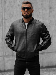 Kurtka skórzana męska bomberka czarna OZONEE O/3A63