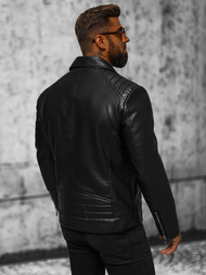 Чоловіча шкіряна куртка Чорна OZONEE JS/11Z8056