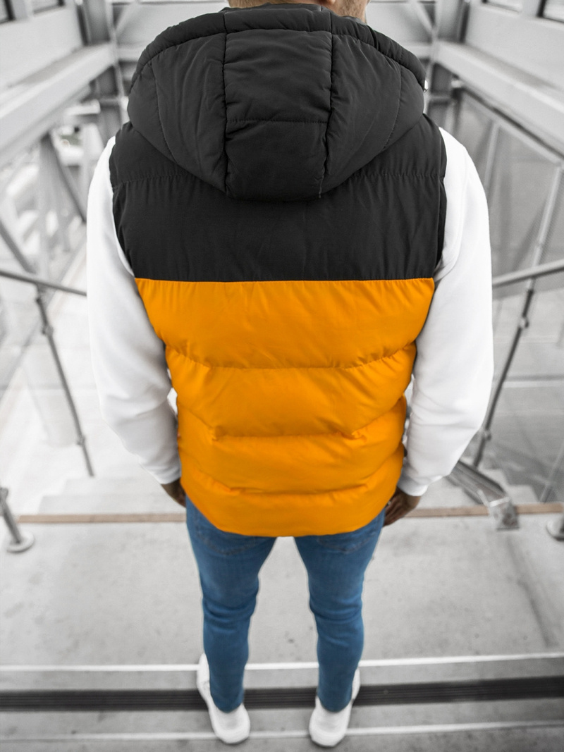 Kamizelka męska pikowana z kapturem camelowo-czarna OZONEE JS/M1189/333