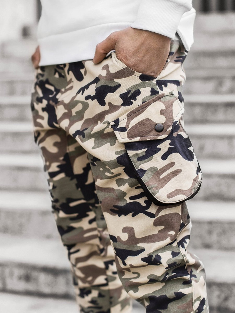 Spodnie męskie joggery beżowe-moro OZONEE A/705