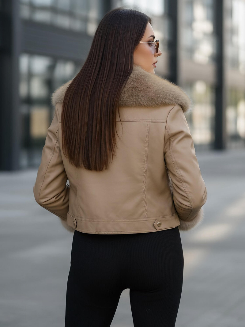 Жіноча шкіряна kуртка Бежева OZONEE JS/61M8513/84Z