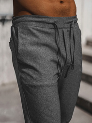 Spodnie męskie chino joggery w kratę grafitowe OZONEE DJ/2294/22Z