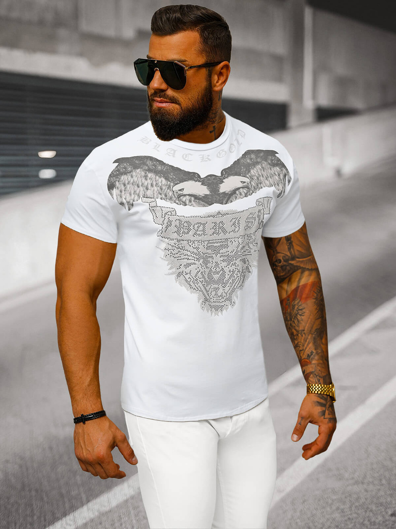 T-shirt męski slim fit biały OZONEE NB/MT3054Z