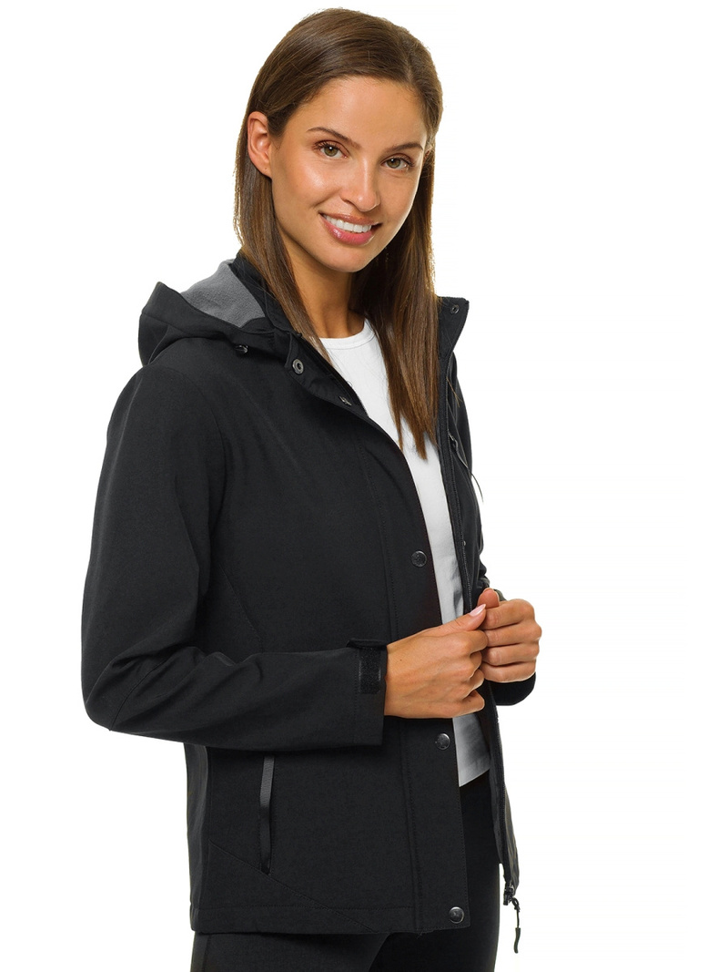 Kurtka softshell damska z kapturem czarna OZONEE JS/HD181/1