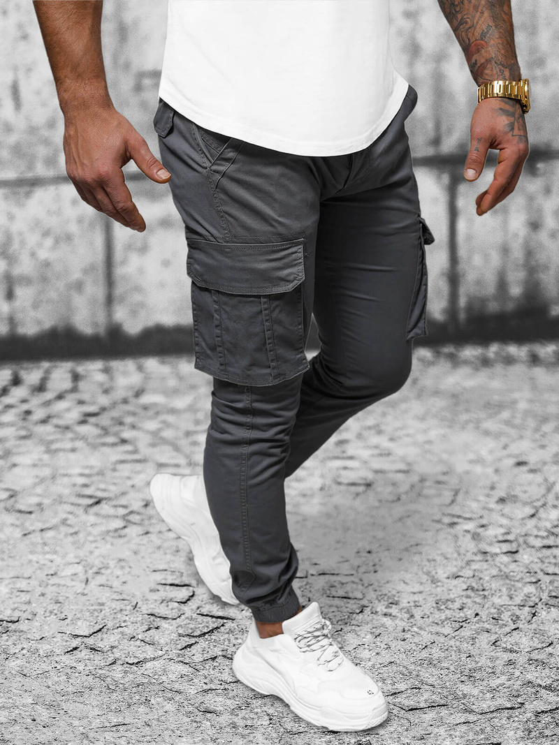 Spodnie męskie chino joggery grafitowe OZONEE NB/MP0202GS