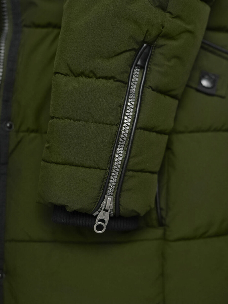 Kurtka zimowa damska długa pikowana khaki OZONEE O/W377