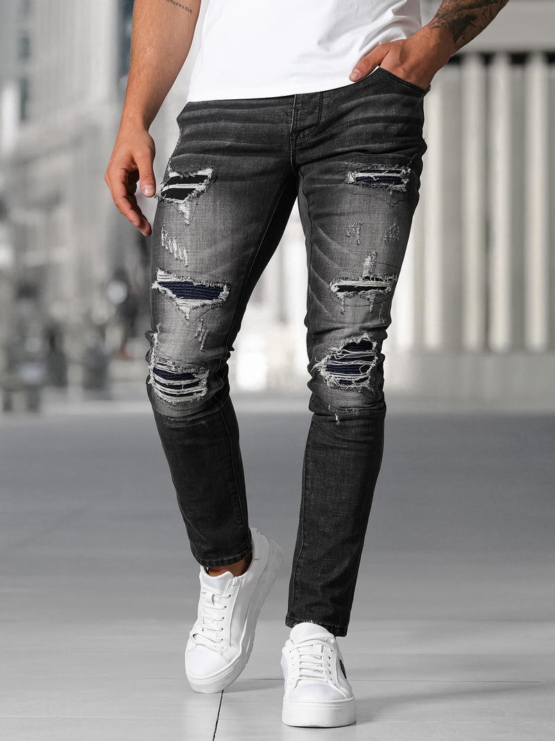 Spodnie jeansowe męskie slim fit czarne OZONEE NB/MP0075NZ