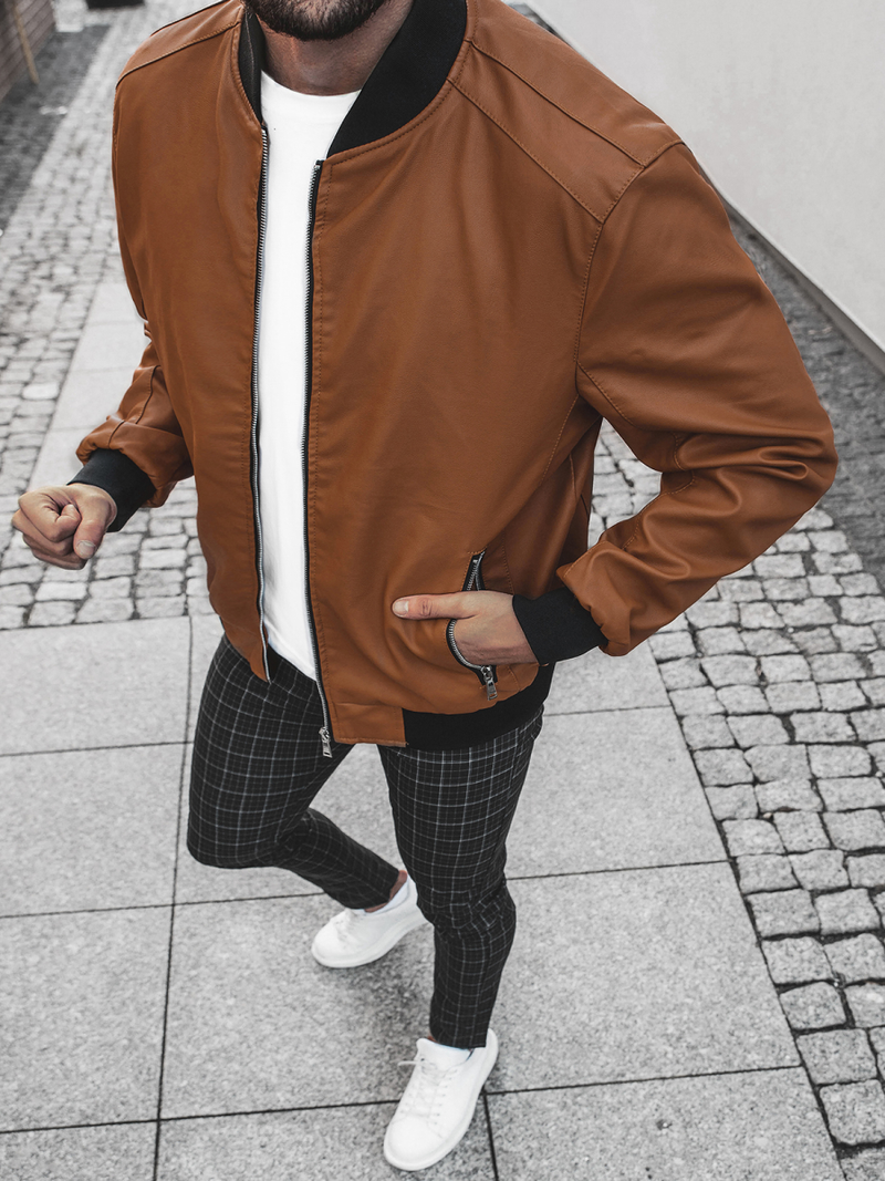 Kurtka skórzana męska camelowa OZONEE JB/JP1147Z