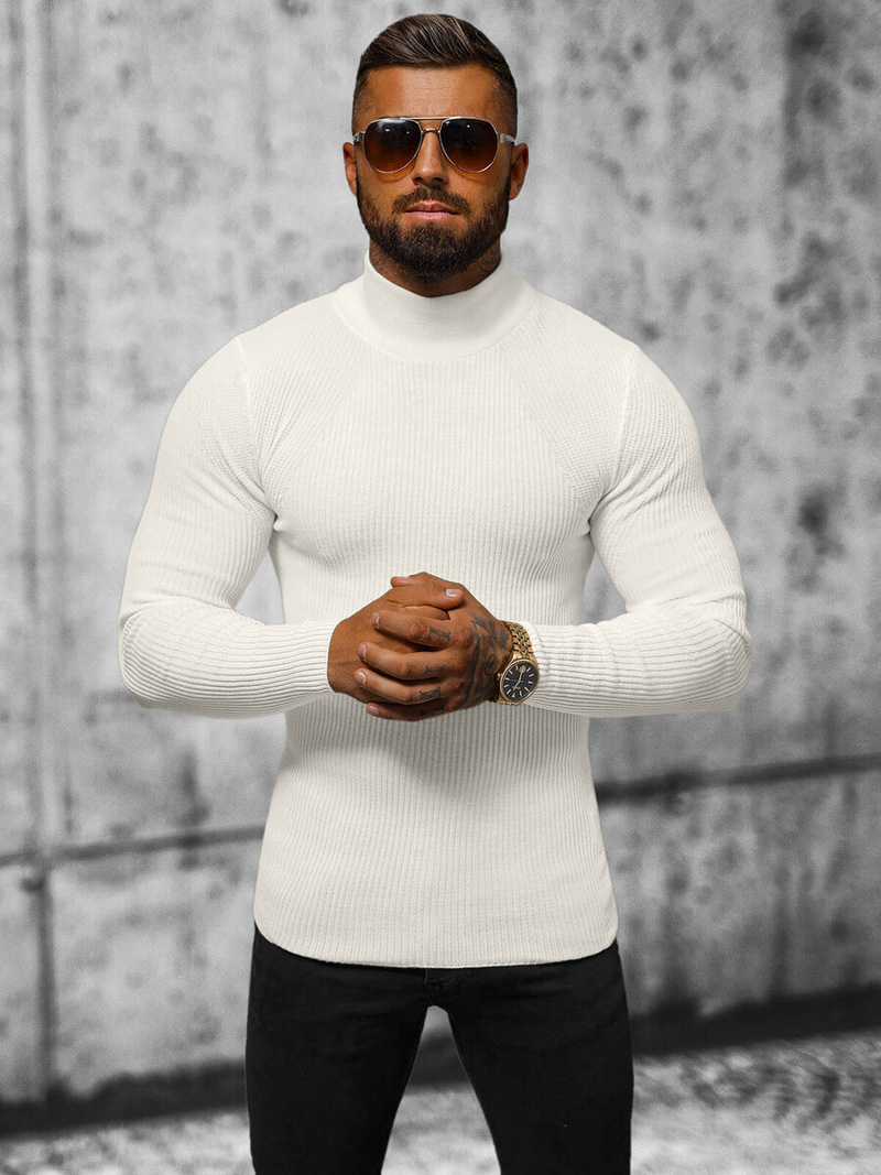 Sweter męski półgolf ecru OZONEE L/2263Z