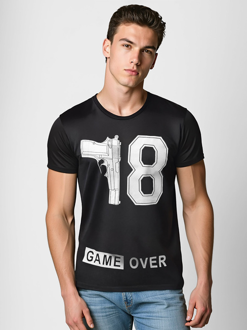 T-shirt męski z nadrukiem czarny OZONEE O/T123/3Z