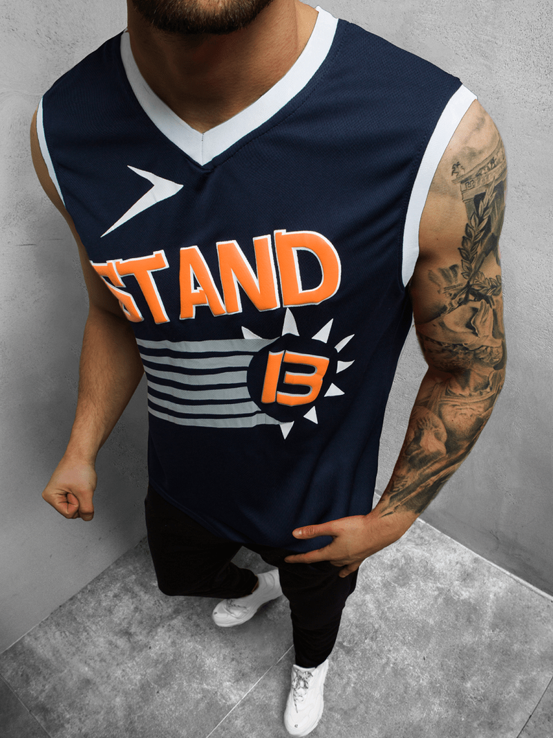 Koszulka bez rękawów męska z nadrukiem granatowa OZONEE JS/68S10175