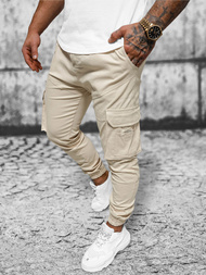 Spodnie męskie joggery beżowe OZONEE O/G3043