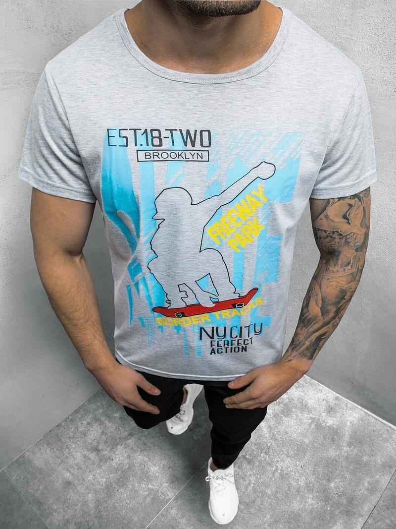 T-Shirt męski z nadrukiem szary OZONEE JS/KS2663