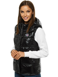 Kamizelka damska pikowana z kapturem czarna OZONEE O/SW025/1