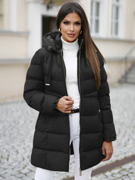 Kurtka zimowa damska długa pikowana czarna OZONEE JS/5M3231/392Z