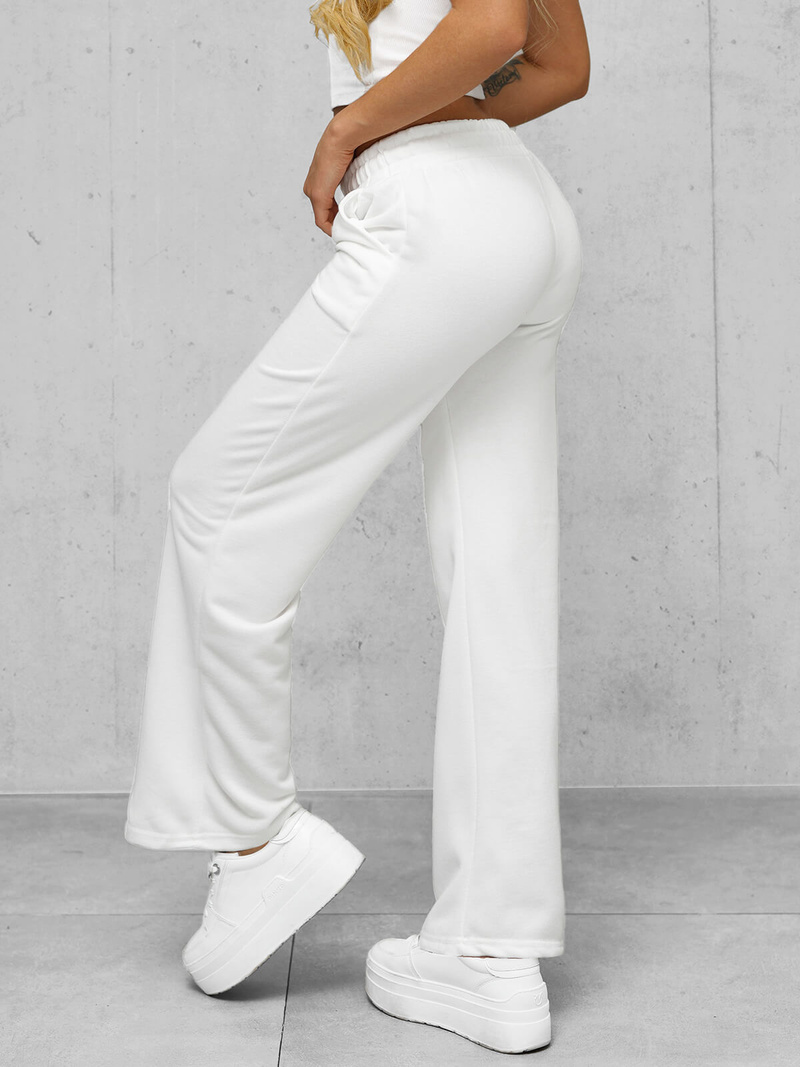 Spodnie dresowe damskie z szeroką nogawką białe OZONEE JS/92K507/1