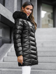 Kurtka zimowa damska z futerkiem czarna OZONEE JS/M778/392BZ