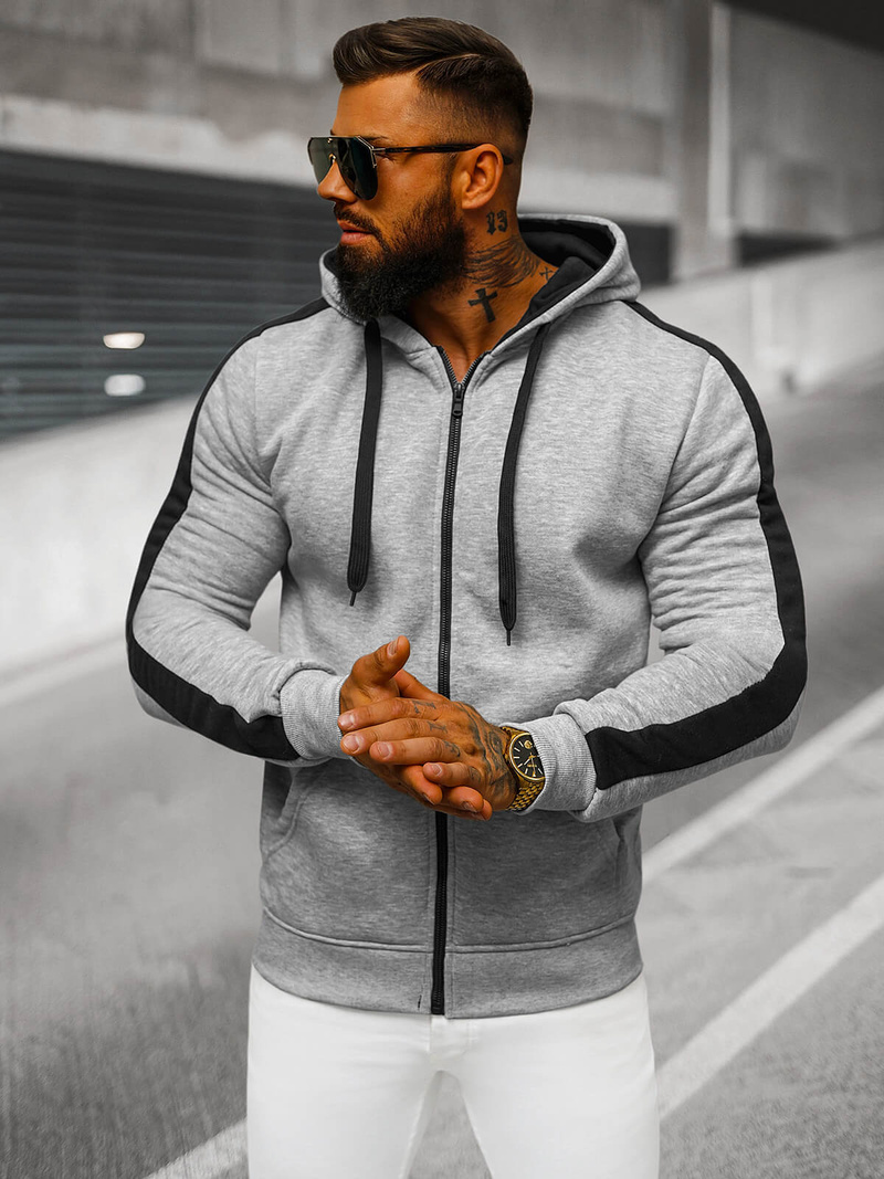 Bluza męska z kapturem rozpinana szara OZONEE JS/8B1335/2