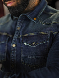 Koszula męska jeansowa ciemno-niebieska OZONEE O/51412