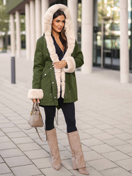 Kurtka zimowa damska z futerkiem zielona OZONEE JS/M763/136Z