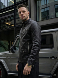 Чоловіча шкіряна куртка Чорна OZONEE JS/11Z8021