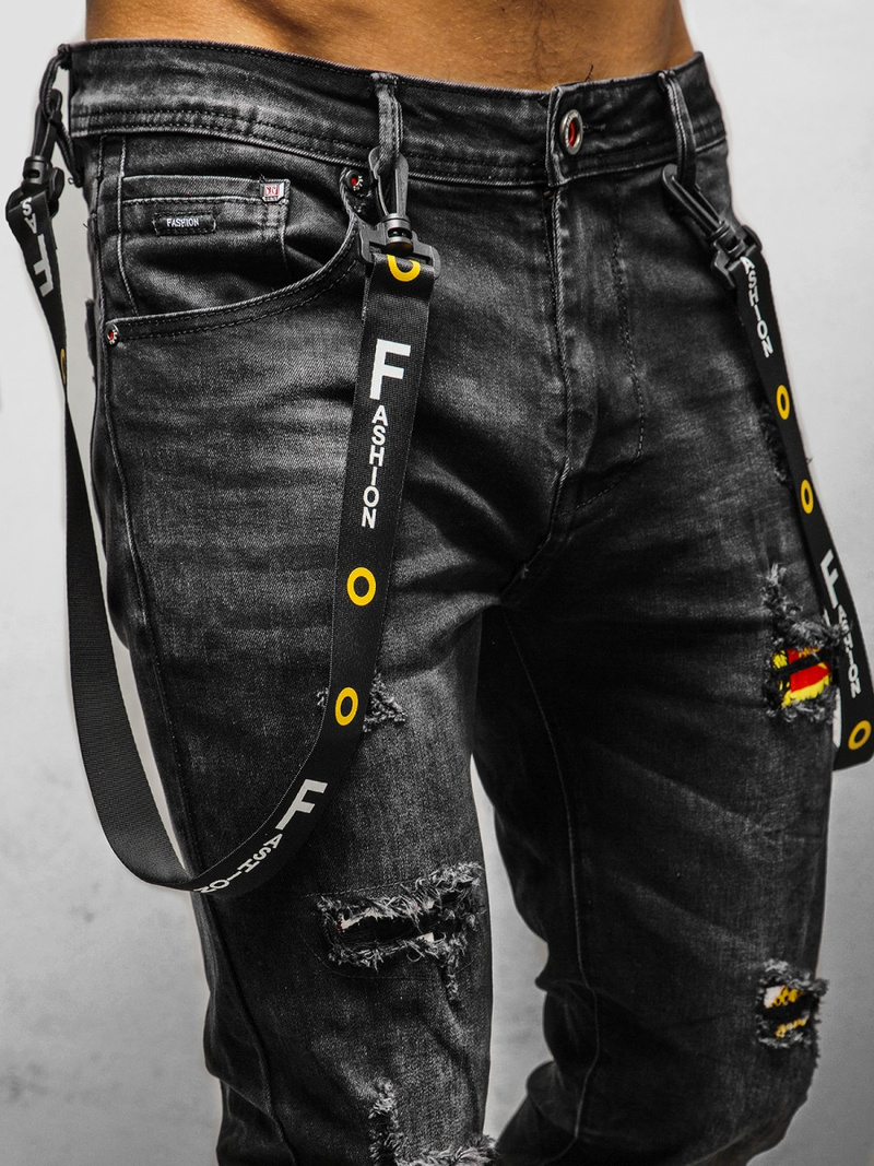 Spodnie jeansowe męskie czarne OZONEE DR/TF088Z