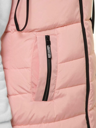 Kamizelka damska długa pikowana z futerkiem jasnoróżowa OZONEE O/M205/58