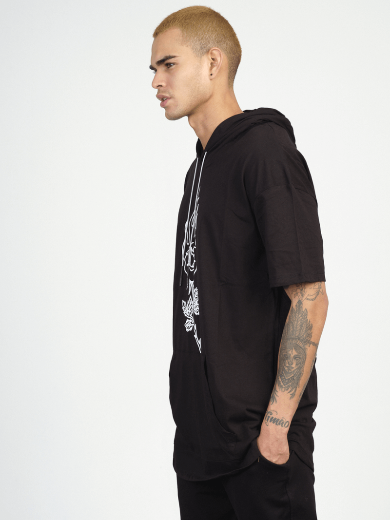 T-Shirt z kapturem męski czarny OZONEE MR/21553