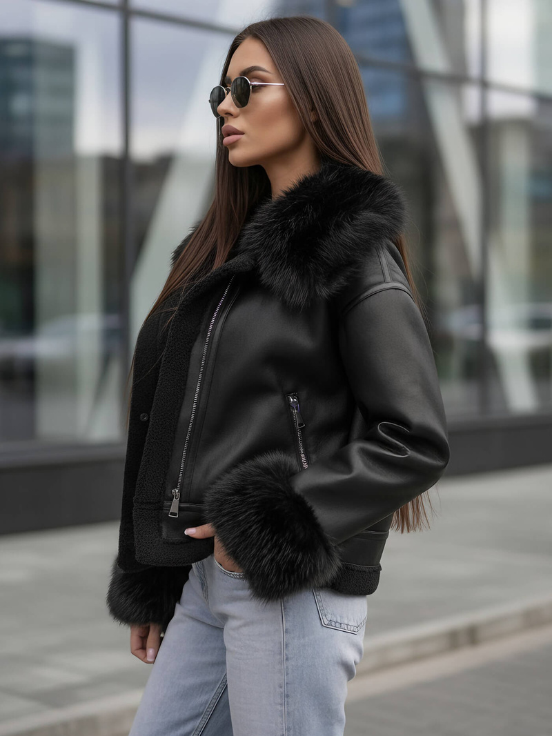 Kurtka zimowa damska z kożuchem czarna OZONEE JS/61M8505/392Z