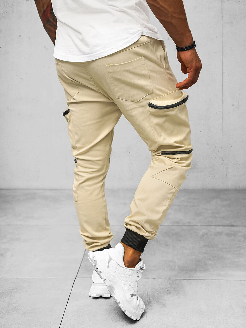 Spodnie męskie chino joggery beżowe OZONEE O/475